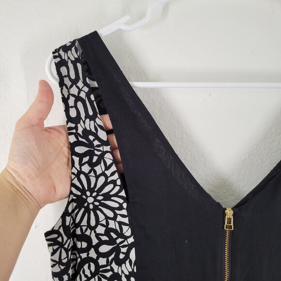 TAYLOR Womens Dress Sz 12 Abstract Floral Black White A Line Cotton Fir Flare - Picture 5 of 12